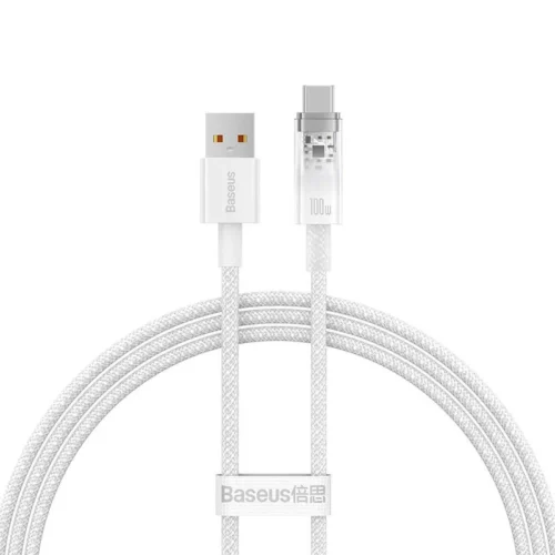 кабел за мобилен телефон Кабел за данни Baseus Explorer Type-C 100W 1.0m Бял -