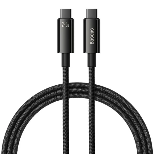 кабел за мобилен телефон Кабел за данни Baseus Tungsten Gold Type-C - Type-C 240W 1.0m Черен -