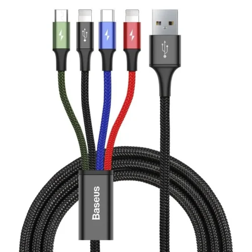 кабел за мобилен телефон Кабел за зареждане Baseus Fast 4 в 1 Micro USB 2 x Lightning Type-C 1.2m Черен -