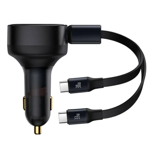 Зарядно за мобилен телефон Зарядно устройство за кола Baseus Enjoyment Pro 33W 2xType-C Кабел Черен -