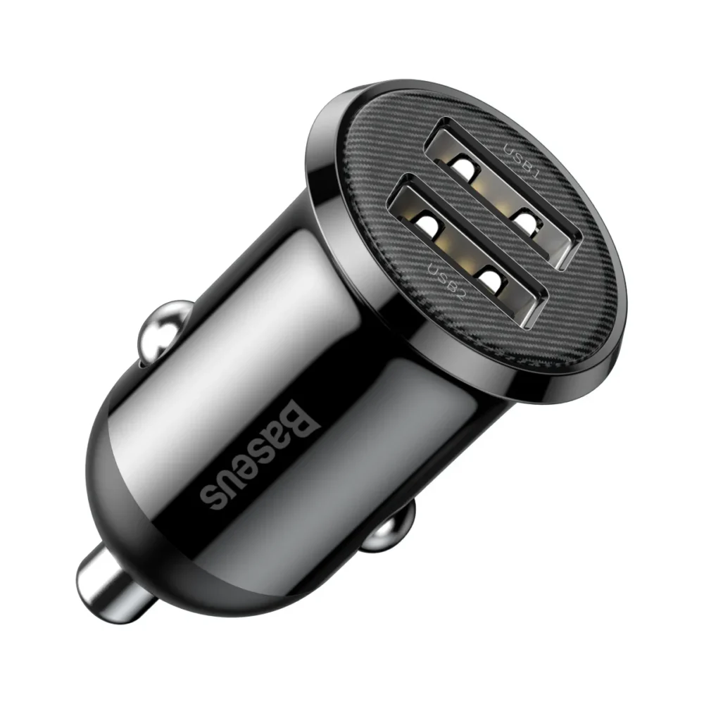 Зарядно за мобилен телефон Зарядно устройство за кола Baseus Grain Pro 4.8A 2 x USB Черен -