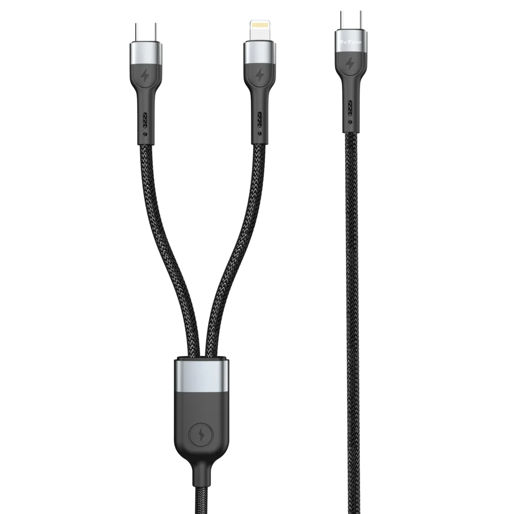 кабел за мобилен телефон Кабел за данни DeTech DE-49CCL 2 в 1 Type-C - Type-C Lightning 1.0m Черен -