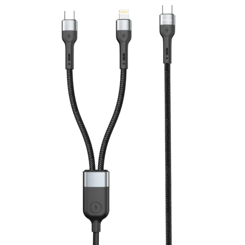кабел за мобилен телефон Кабел за данни DeTech DE-49CCL 2 в 1 Type-C - Type-C Lightning 1.0m Черен -