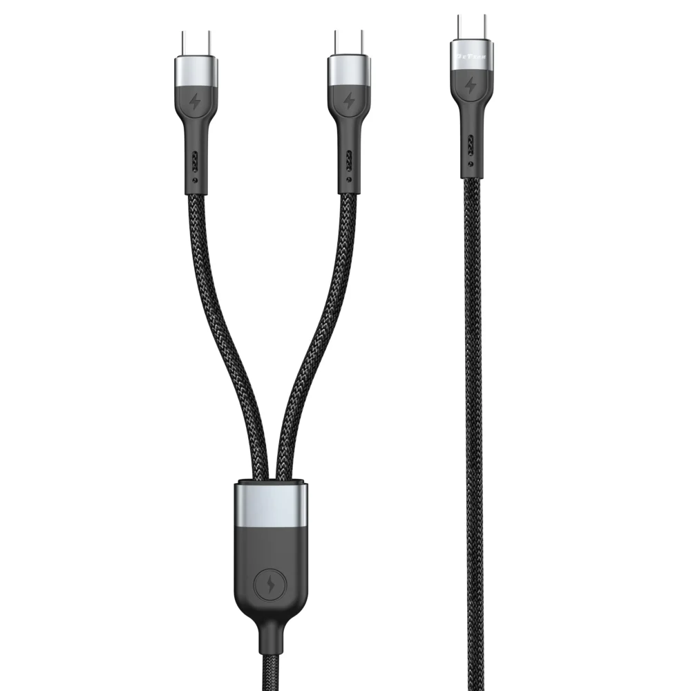 кабел за мобилен телефон Кабел за данни DeTech DE-50CC 2 в 1 Type-C - 2хType-C 1.0m Черен -