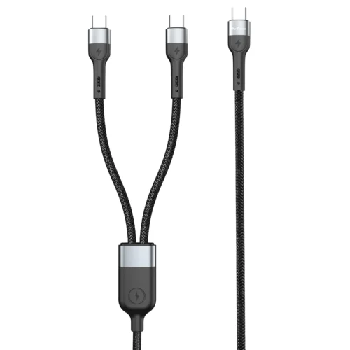 кабел за мобилен телефон Кабел за данни DeTech DE-50CC 2 в 1 Type-C - 2хType-C 1.0m Черен -
