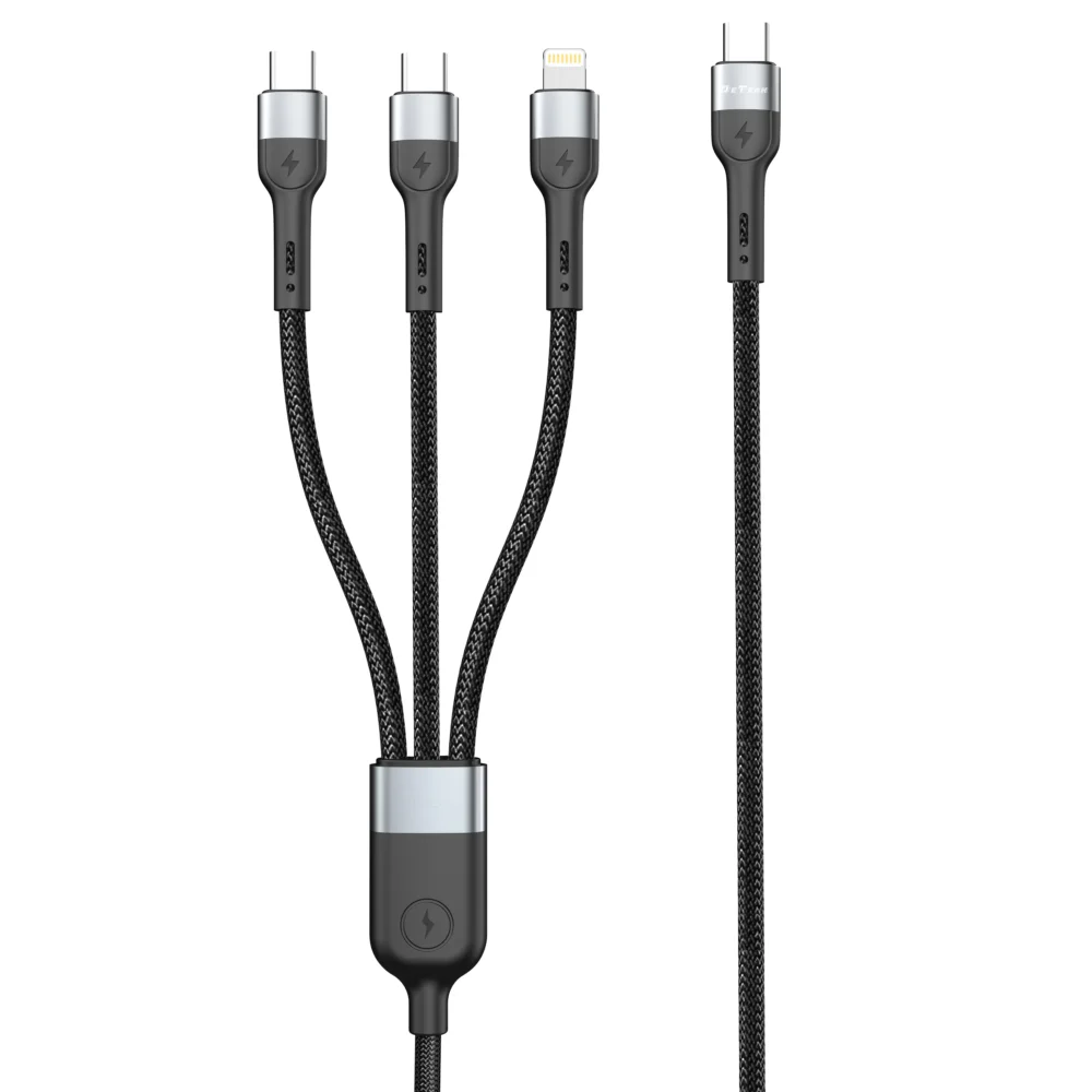 кабел за мобилен телефон Кабел за данни DeTech DE-51CCL 3 в 1 Type-C - 2хType-C Lightning 1.0m Черен -