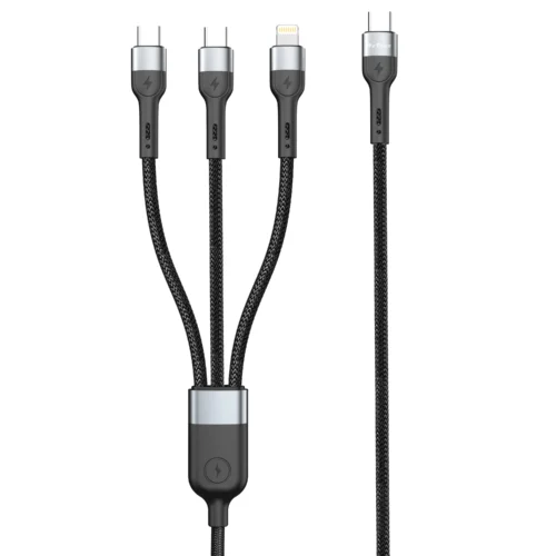 кабел за мобилен телефон Кабел за данни DeTech DE-51CCL 3 в 1 Type-C - 2хType-C Lightning 1.0m Черен -