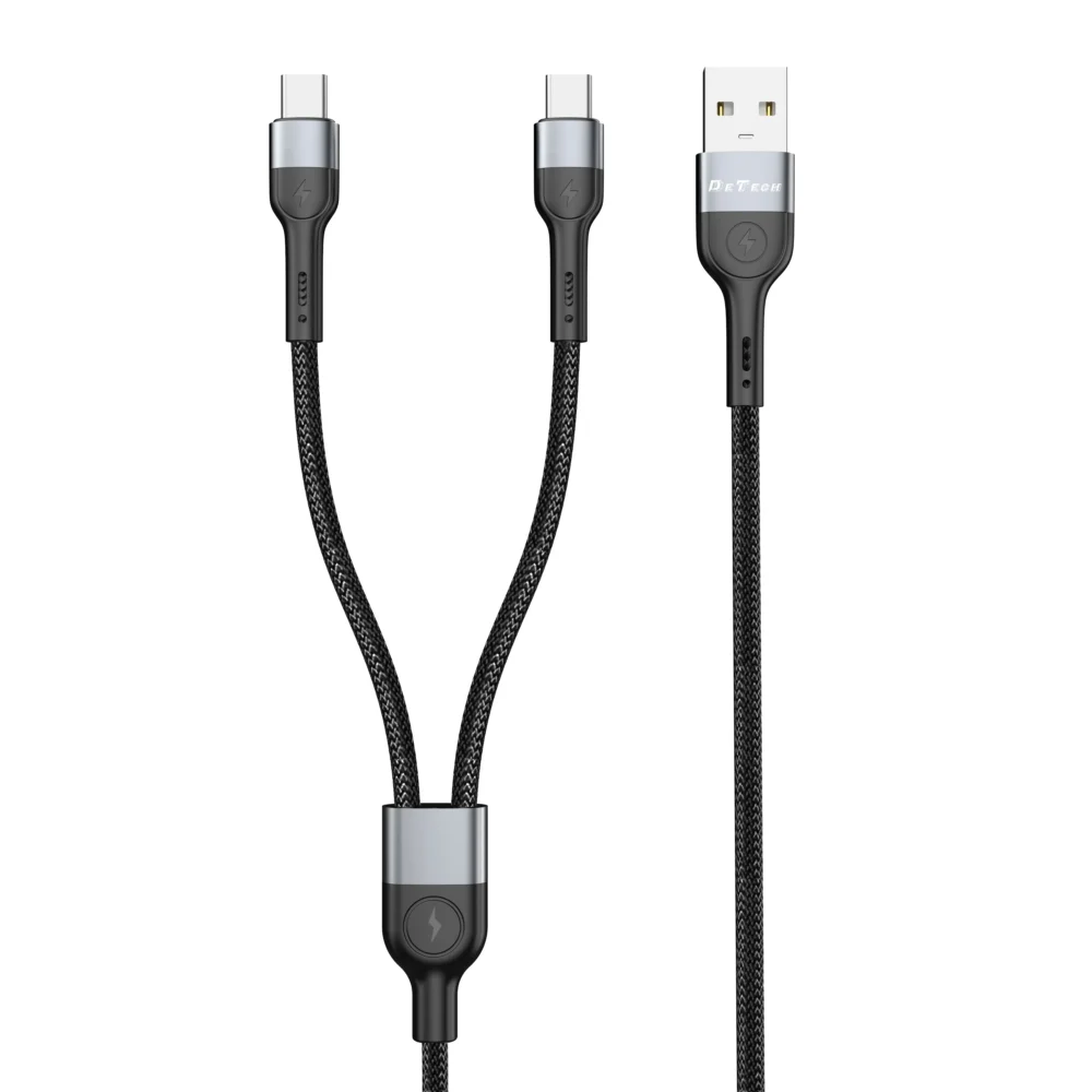 кабел за мобилен телефон Кабел за данни DeTech DE-52UCC 2 в 1 USB - 2хType-C 1.0m Черен -