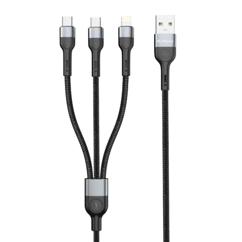 кабел за мобилен телефон Кабел за данни DeTech DE-52UCL 3 в 1 USB - 2хType-C Lightning 1.0m Черен -