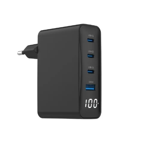 Gembird универсално зарядно 100W GaN 1xUSB-A 3xUSB-C fast зарядно LCD