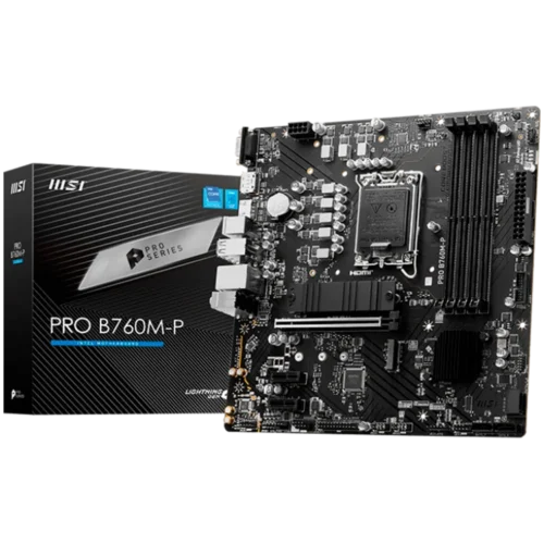 Дънна платка MSI PRO B760M-P mATX LGA 1700 Dual Channel DDR5 6800 1x PCIe x16 slots 2x M.2 slots 1x HDMI 1x DP 1x VGA 1x