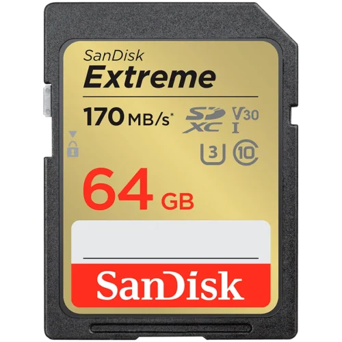 Карта памет SanDisk Extreme 64GB SDXC Memory Card + 1 year RescuePRO Deluxe up to 170MB/s & 80MB/s Read/Write speeds UHS