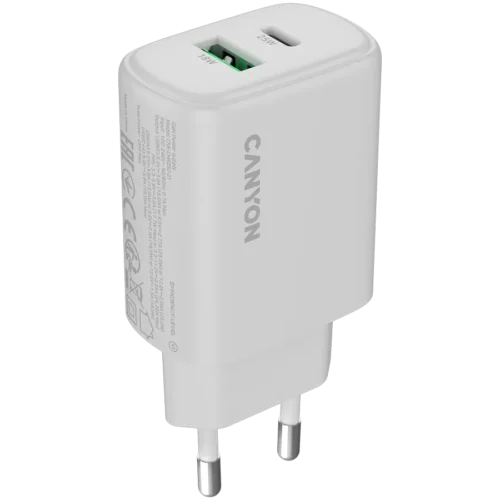 Зарядно за мобилен телефон CANYON charger OnCharge 250 25W 1xPD 1xQC EU