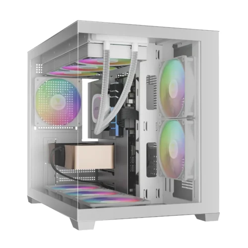 Gamdias кутия Case mATX - AURA GC10M White - 3 x 120 mm A-RGB Tempered Glass