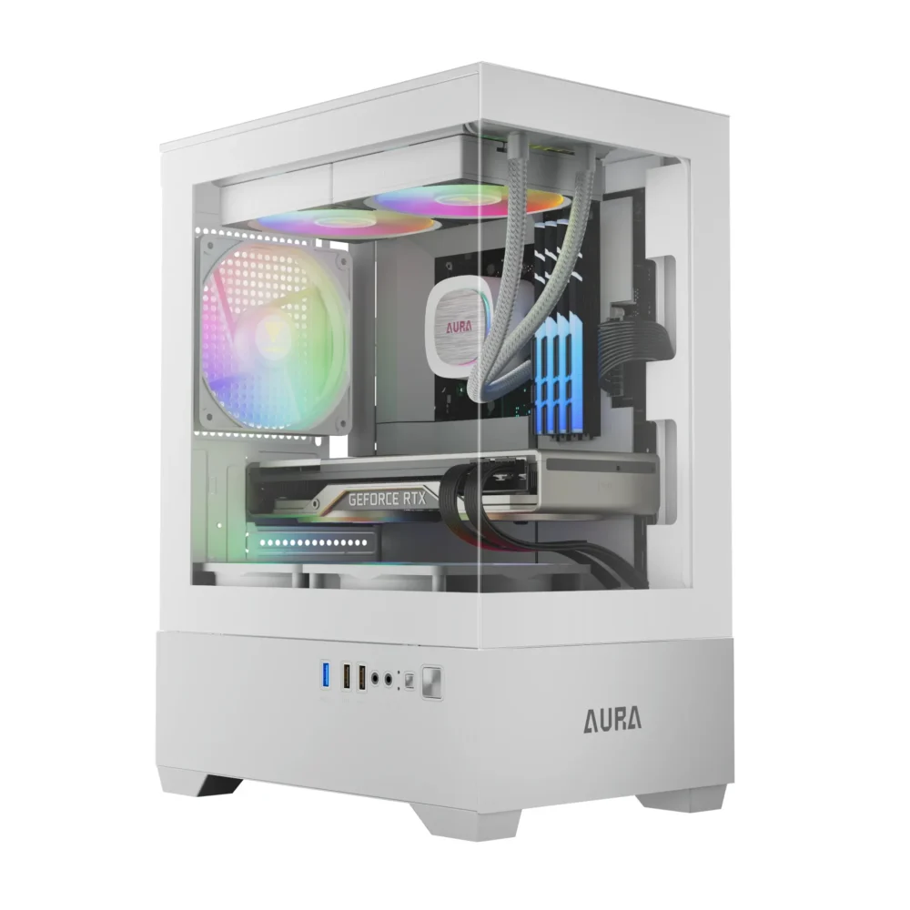 Gamdias кутия Case mATX - AURA GC9M White - 3 x 120 mm A-RGB Tempered Glass