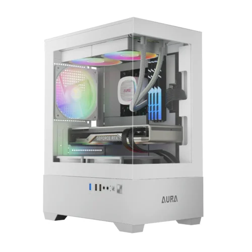 Gamdias кутия Case mATX - AURA GC9M White - 3 x 120 mm A-RGB Tempered Glass