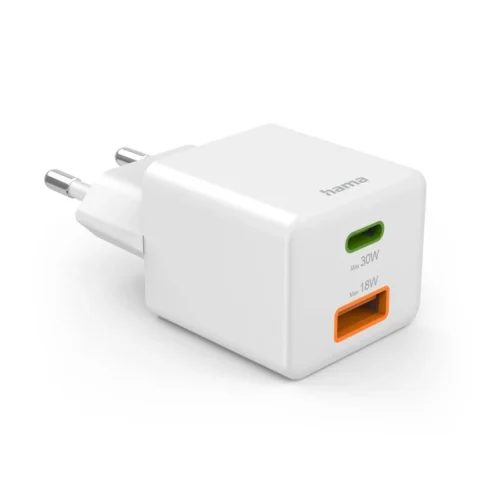 Alternative view of HAMA Бързо мини Gan зарядно, 30 W, 1x USB-C, 1x USB-A, PD, бял