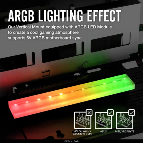 Alternative view of Брекет за вертикален монтаж на 45° GPU EZDIY-FAB ARGB PCIe 4.0 Riser Cable - Бял