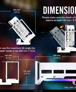 Брекет за вертикален монтаж на 45° GPU EZDIY-FAB ARGB PCIe 4.0 Riser Cable –