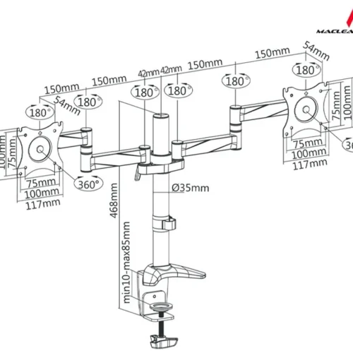 Maclean Handle desktop LCD monitors to the two MC-714 13-27 8kg aluminum