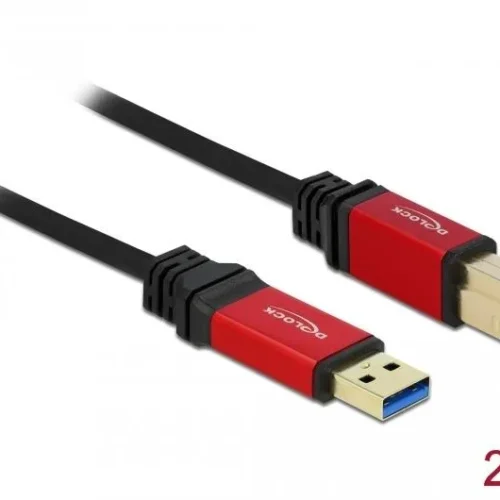 Alternative view of Кабел Delock USB-A мъжко - USB-B мъжко, 2 м, Premium, Екраниран, Черен