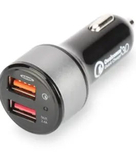 EDNET Qualcomm Quick Charge 3.0 зарядно за кола, 2xUSB (3A/2,4A), черен and silver