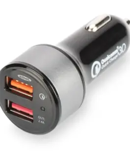 EDNET Qualcomm Quick Charge 3.0 зарядно за кола, 2xUSB (3A/2,4A), черен and silver