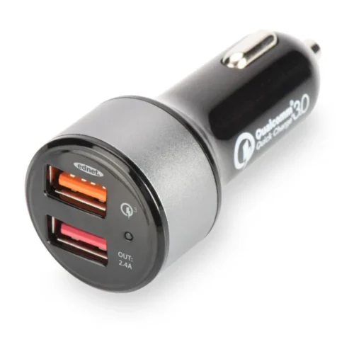 EDNET Qualcomm Quick Charge 3.0 зарядно за кола, 2xUSB (3A/2,4A), черен and silver