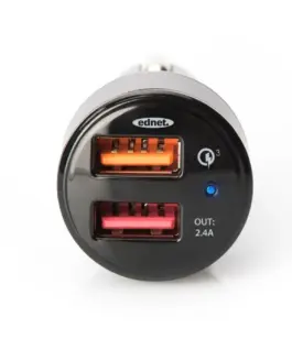 Alternative view of EDNET Qualcomm Quick Charge 3.0 зарядно за кола, 2xUSB (3A/2,4A), черен and silver