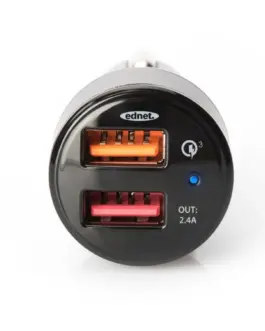 Alternative view of EDNET Qualcomm Quick Charge 3.0 зарядно за кола, 2xUSB (3A/2,4A), черен and silver