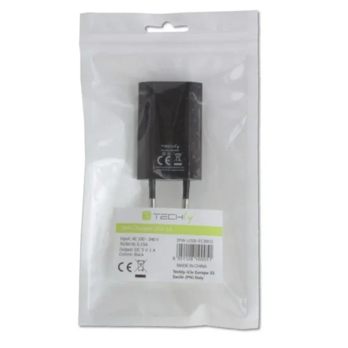 Techly Slim USB зарядно 230V – 5V/1A черен