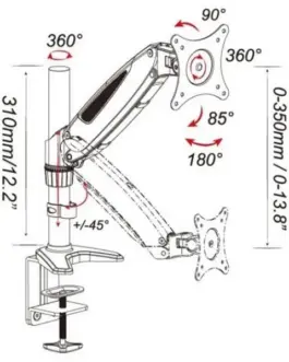 Alternative view of Techly Desk arm with a gas shock absorber монитор 15-27 inches, 8kg, silver-черен