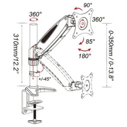 Techly Desk arm with a gas shock absorber monitor 15-27 inches