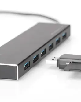 Alternative view of Digitus Hub 7-port USB 3.0 SuperSpeed., захранващ блок, aluminum