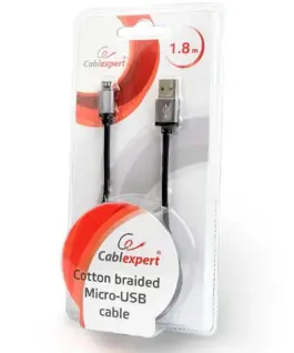 Alternative view of Gembird памучна оплетка Micro USB кабел/1.8m/черен