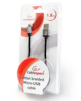 Alternative view of Gembird памучна оплетка Micro USB кабел/1.8m/черен