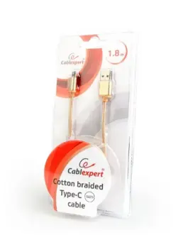 Alternative view of Gembird памучна оплетка USB Type C кабел/1.8m/gold