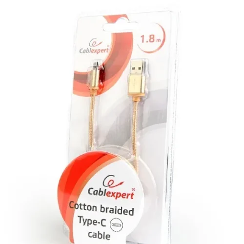 Alternative view of Gembird памучна оплетка USB Type C кабел/1.8m/gold