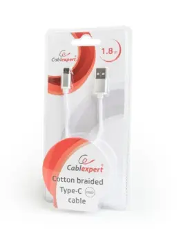 Alternative view of Gembird памучна оплетка USB Type C кабел/1.8m/silver