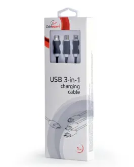 Alternative view of Gembird USB 3-in-1 кабел за зареждане/1m/черен