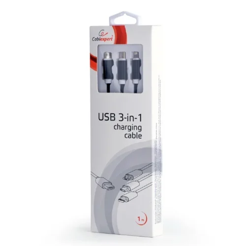 Alternative view of Gembird USB 3-in-1 кабел за зареждане/1m/черен