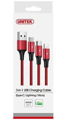 Unitek кабел за зареждане 3-in-1 USB – USB-C/microUSB/ Lightning