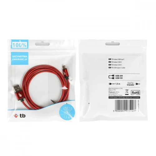 TB кабел USB – USB C 1.5 m ruby tape