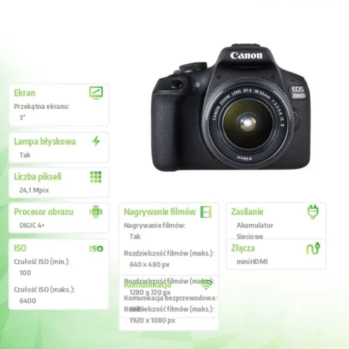 Alternative view of Canon Aparat lustrzanka EOS 2000D черен + Obiektywy 18-55 IS + 75-300 EU26 2728C017