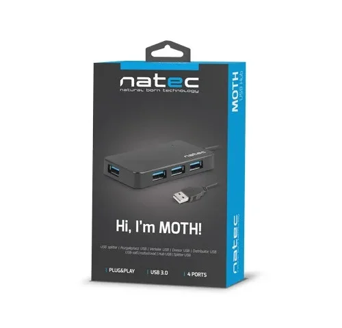 Natec Hub USB3.0 4-Port Moth черен
