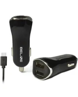 Beline зарядно за кола 2xUSB + USB-C 2,1A черен