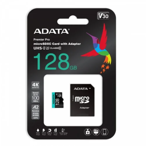 Adata памет card microSD Premier Pro 128 GB UHS1 U3 V30 A2 + адаптер