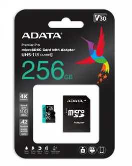 Adata памет card microSD Premier Pro 256 GB UHS1 U3 V30 A2 + адаптер