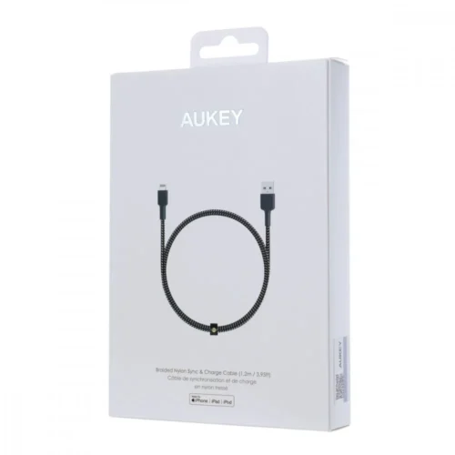 AUKEY CB-BAL3 черен Nylon Reinforced кабел Quick Charge Lightning-USB | 1.2m | Apple MFi