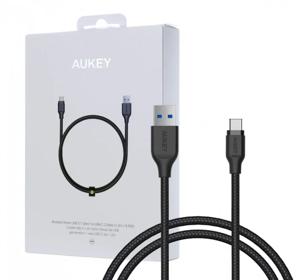 AUKEY CB-AC1 черен nylon quick кабел Quick Charge | FCP | AFC | USB C-USB 3.1 | 1.2m | 5